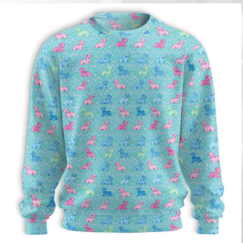 Pastel Dachshund Polka Dot Sweatshirt, 3D All Over Print Cute Dog Crewneck Pullover for Men Women, Dachshund Lover Gift - Netecom