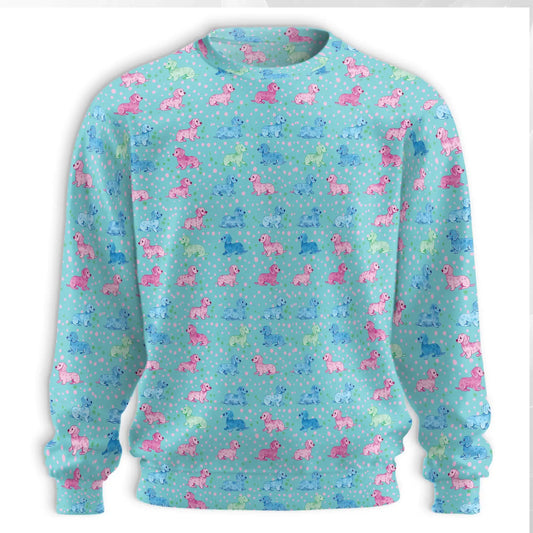 Pastel Dachshund Polka Dot Sweatshirt, 3D All Over Print Cute Dog Crewneck Pullover for Men Women, Dachshund Lover Gift - Netecom