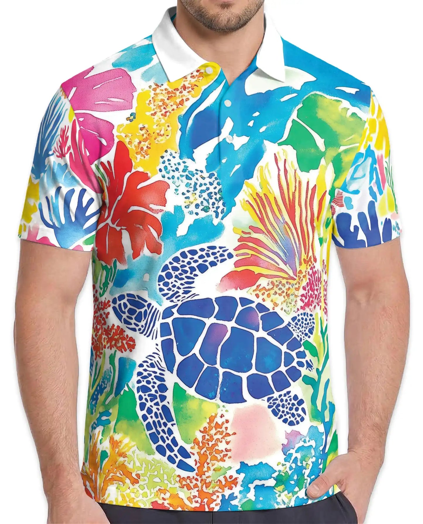 Colorful Sea Turtle Polo Shirt for Men – Vibrant Ocean Design | Netecom