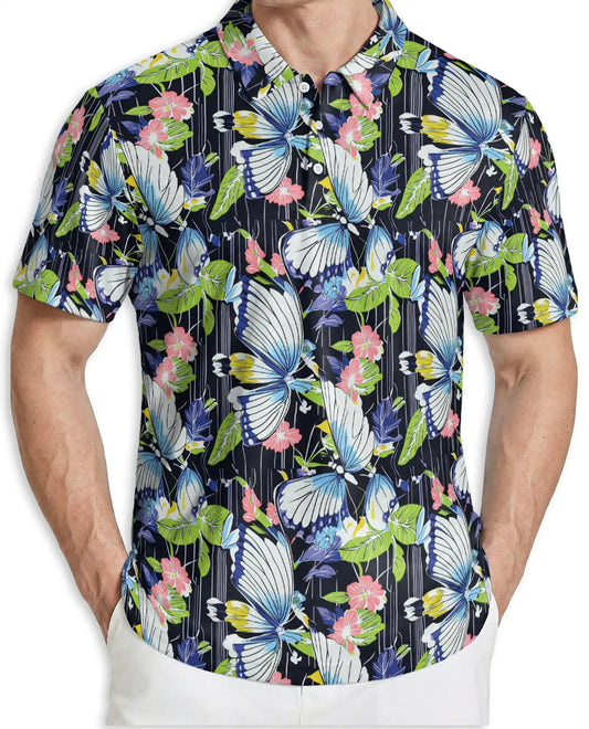 Tropical Butterfly 3D Polo Shirt for Men – Floral Nature Garden Style | Netecom