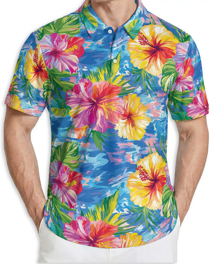 Tropical Hibiscus Floral Polo Shirt | Netecom