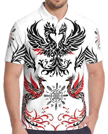 Symmetrical Phoenix Polo Shirt for Men – Mythical Fire Bird Style | Netecom