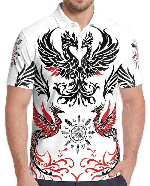 Symmetrical Phoenix Polo Shirt for Men – Mythical Fire Bird Style | Netecom