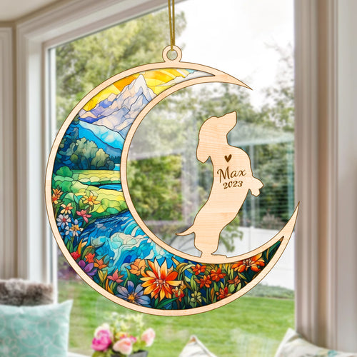 Netecom Dachshund Dog Memorial Suncatcher, Personalized Dachshund Christmas Ornament with Name Date, Bereavement Gifts for Loss of Pet, Dog Grief Gift, Dog Death Sympathy Gift Pet Loss Sun Catchers