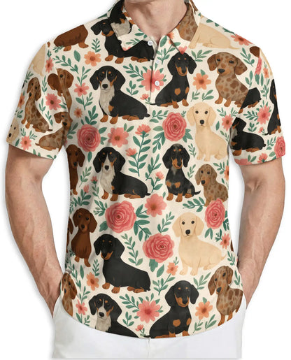 Dachshund Dog Pattern Polo Shirt for Men – Cute Pet Tropical Style | Netecom