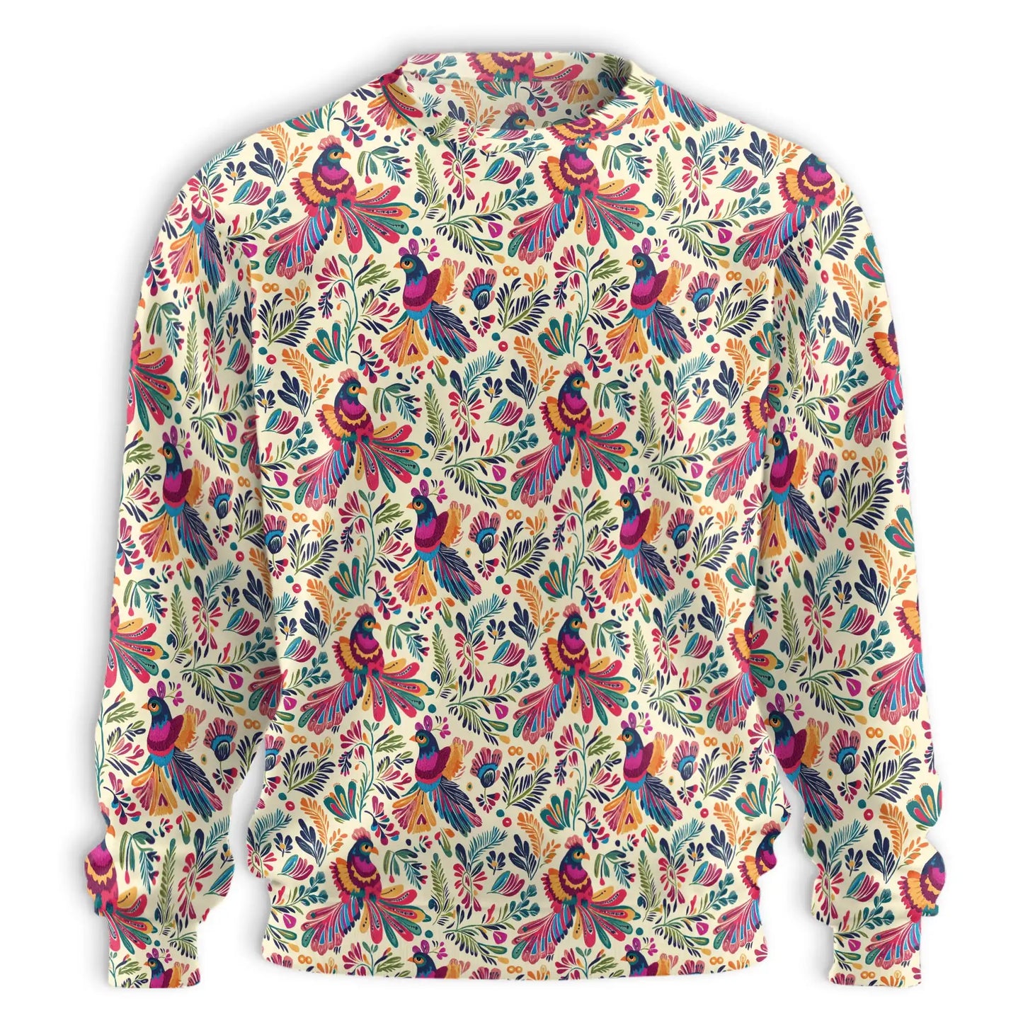 Tropical Bird Sweatshirt, 3D All Over Print Folk Art Floral Crewneck Pullover for Men Women, Exotic Bird Lover Gift - Netecom