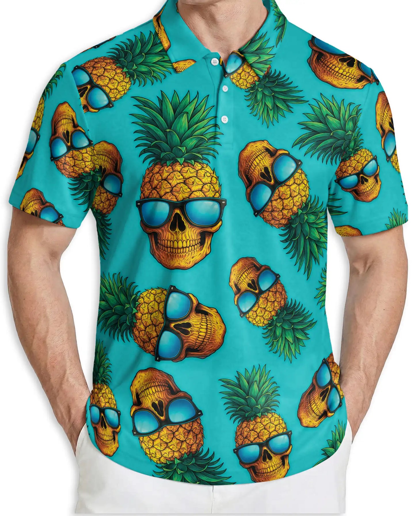 Skull Pineapple Polo Shirt – Tropical Island Print | Netecom