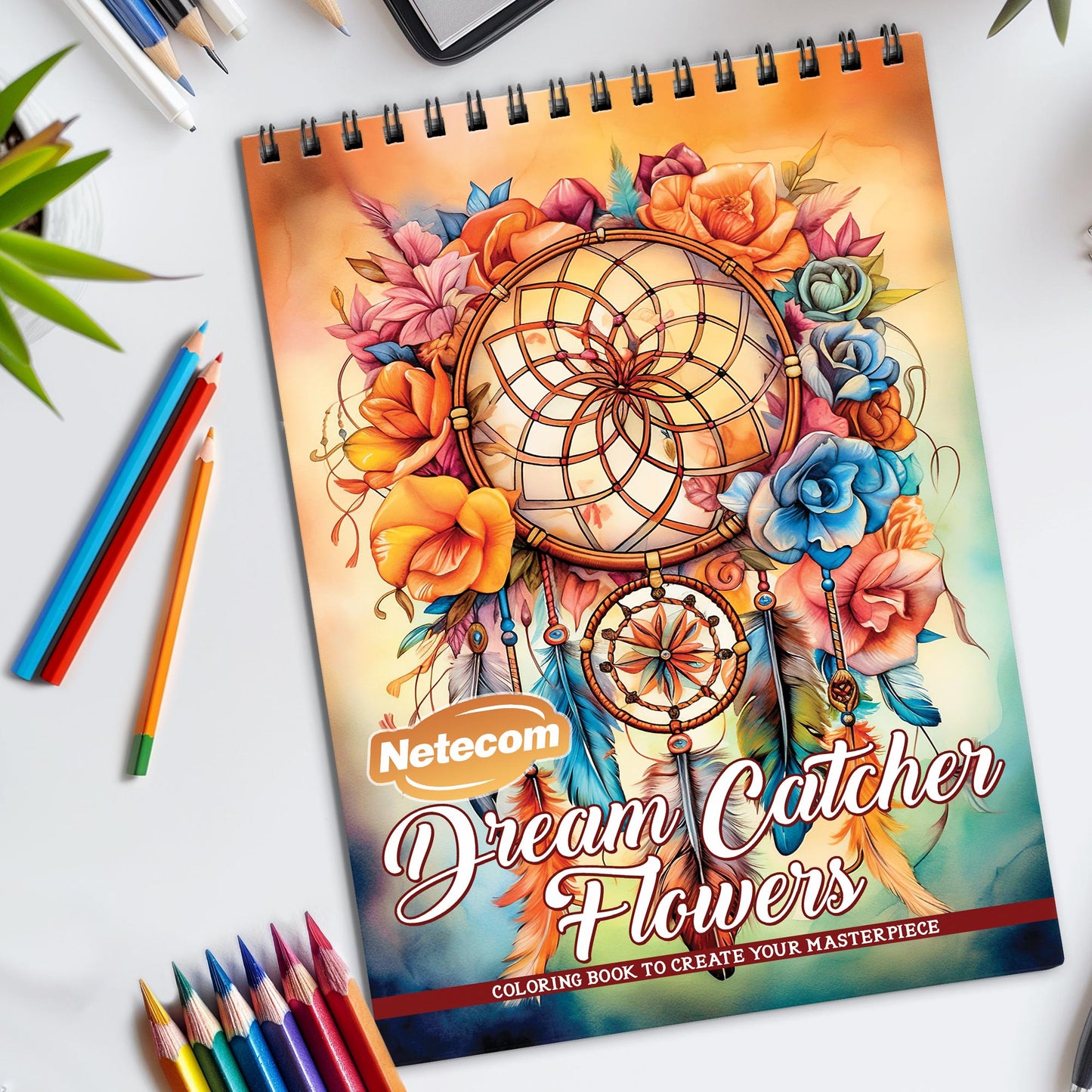 Dreamcatcher Flowers Spiral Bound Coloring Book, Dreamy Dreamcatcher and Flower Designs, Perfect for a Peaceful and Mystical Artistic Escape