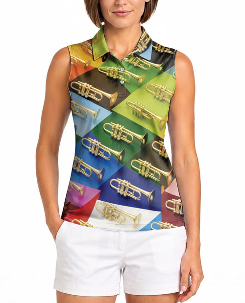 Musical Instrument Sleeveless Polo Shirt for Women | Netecom