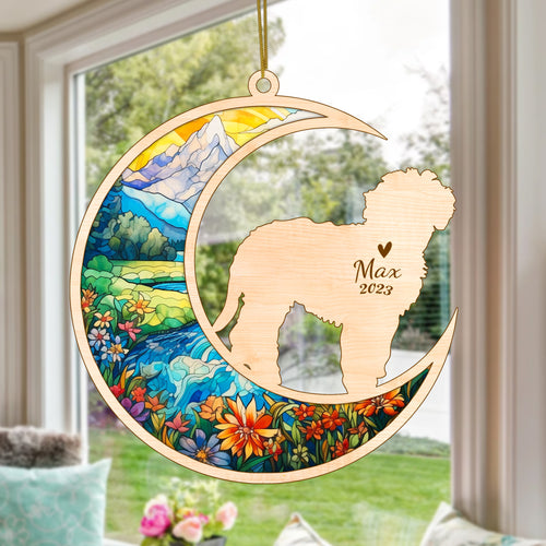 Netecom Labradoodle Dog Memorial Suncatcher, Personalized Dog Christmas Ornament with Name Date, Dog Death Sympathy Gift for Pet Loss Sun Catchers, Dog Grief Gift, Bereavement Gifts for Loss of Pet