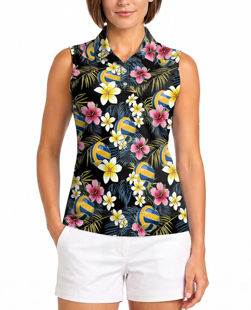 Volleyball Flower Sleeveless Polo Shirt for Women | Netecom
