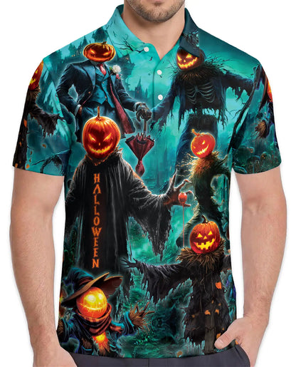 Pumpkin Scarecrow Halloween Polo Shirt - Spooky Horror Harvest Style | Netecom