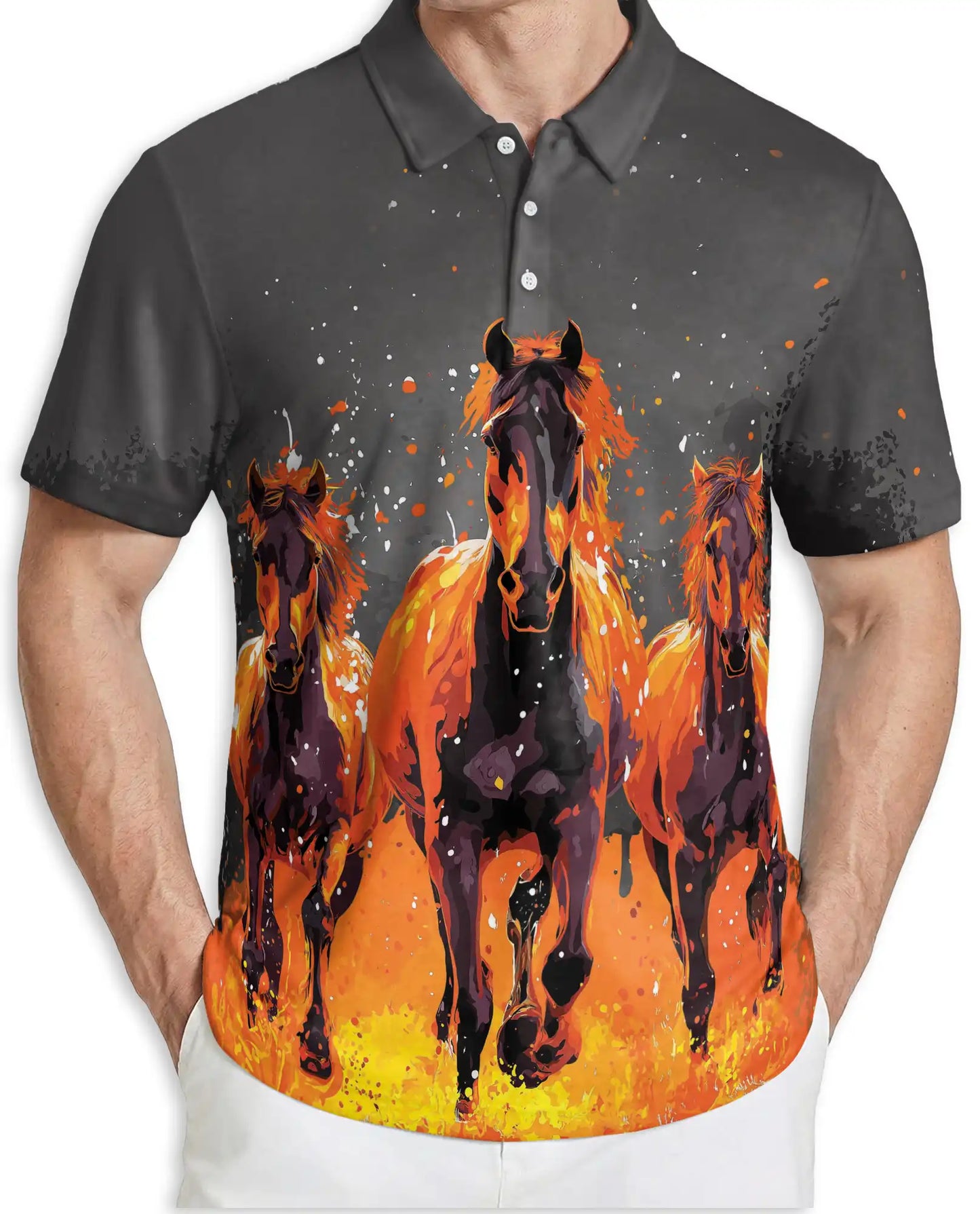 Running Horses Polo Shirt - Wild Stallion Western Style | Netecom