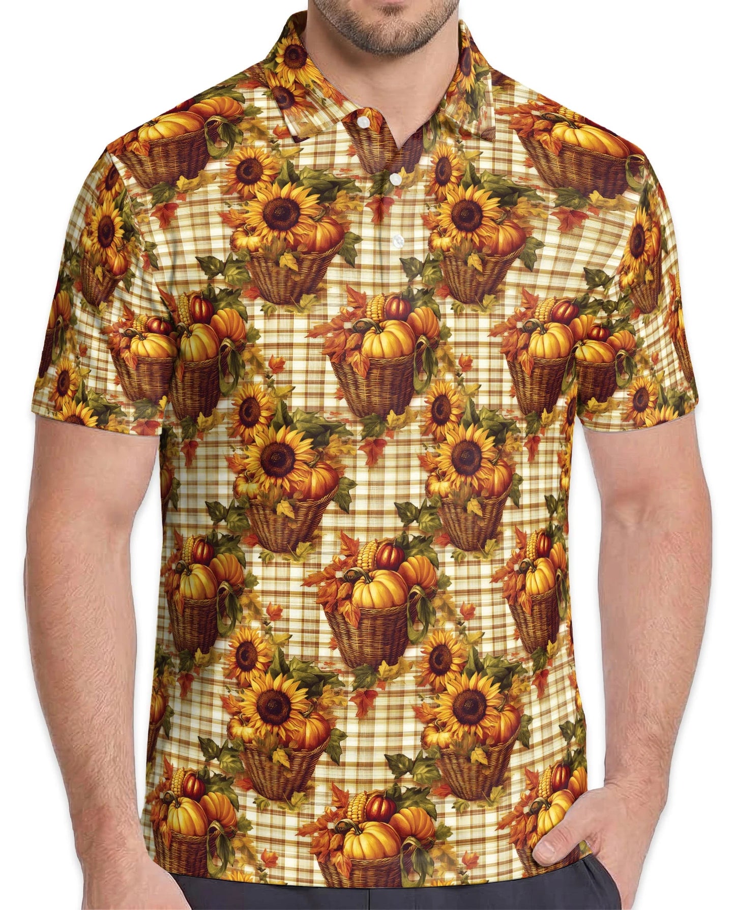 Autumn Harvest Gingham Pattern Polo Shirt for Men – Rustic Fall Style | Netecom