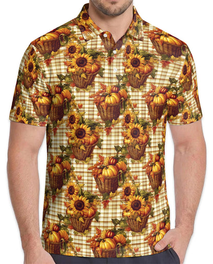 Autumn Harvest Gingham Pattern Polo Shirt for Men – Rustic Fall Style | Netecom