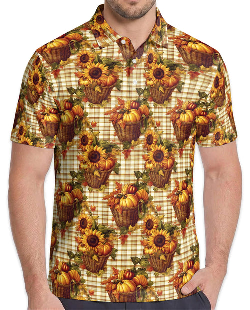 Autumn Harvest Gingham Pattern Polo Shirt for Men – Rustic Fall Style | Netecom