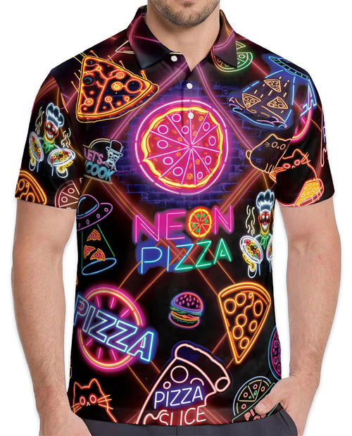 Neon Pizza Polo Shirt for Men – Colorful Food Lover Style | Netecom