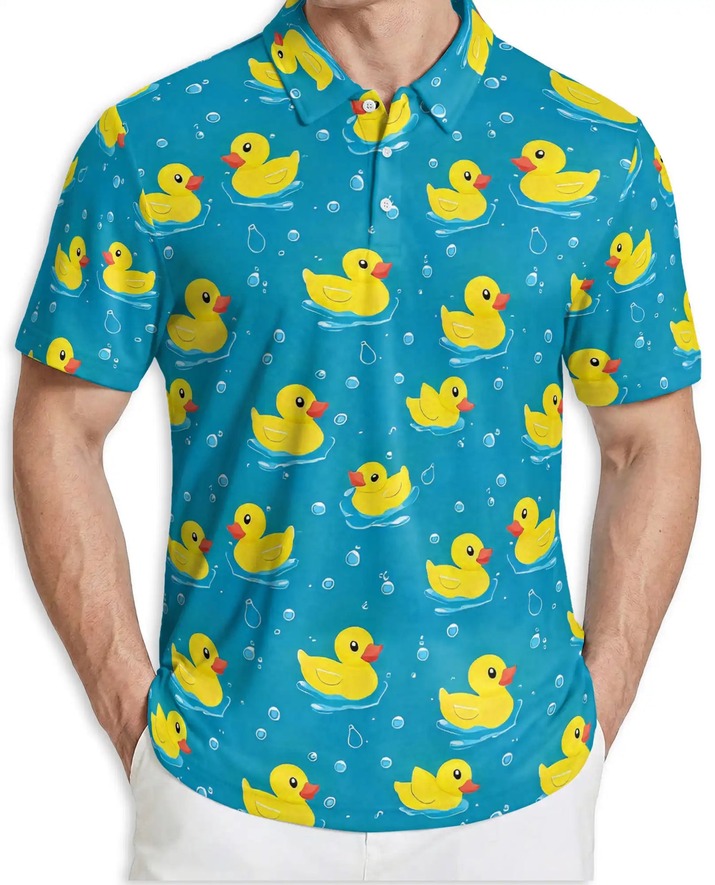 Cute Yellow Duck 3D Polo Shirt for Men – Funny Bath Duck Ocean Style | Netecom