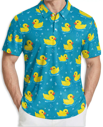 Cute Yellow Duck 3D Polo Shirt for Men – Funny Bath Duck Ocean Style | Netecom