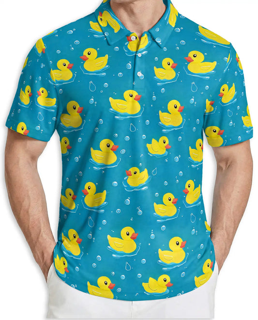 Cute Yellow Duck 3D Polo Shirt for Men – Funny Bath Duck Ocean Style | Netecom