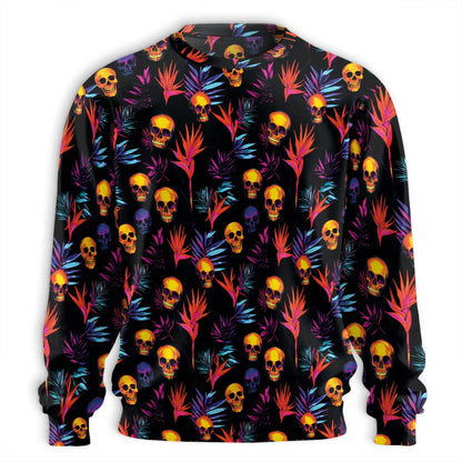 Colorful Skull Sweatshirt, 3D All Over Print Spooky Halloween Crewneck Pullover for Men Women, Skull Lover Gift - Netecom