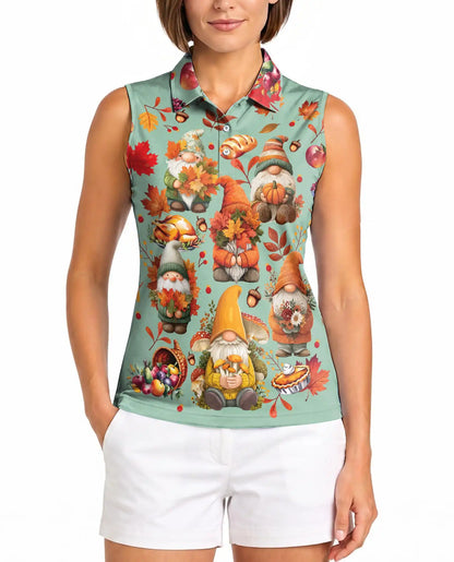 Autumn Harvest Gnomes Sleeveless Polo Shirt for Women | Netecom