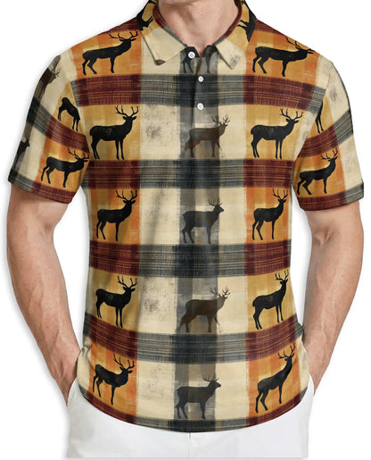 Deer Plaid 3D Polo Shirt for Men – Rustic Hunting Outdoor Style | Netecom