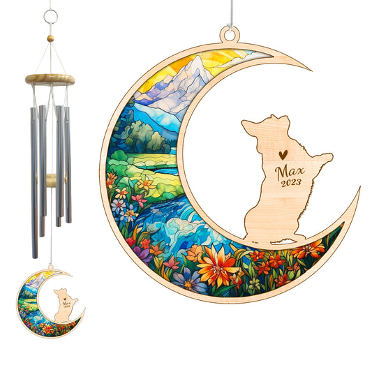 Netecom Corgi Dog Wind Chimes Memorial, Personalized Pet Memorial Wind Chimes for Dog Suncatcher, Dog Loss Memorial Ornament, Loss of Pet Sympathy Gift, Remembrance Windchime Outside Garden Decor