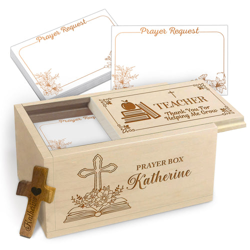Netecom Personalized Teacher Prayer Box with Custom Name on Box & Cross, Christian Appreciation Gift with 100 Prayer Request Cards, Faith Gift for Teachers