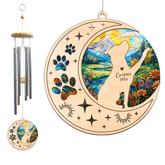 Netecom Pitbull Dog Wind Chimes Memorial, Personalized Pet Memorial Windchime for Dog Suncatcher, Dog Loss Memorial Ornament, Loss of Pet Remembrance Gift, Sympathy Pet Wind Chimes Outdoor Garden