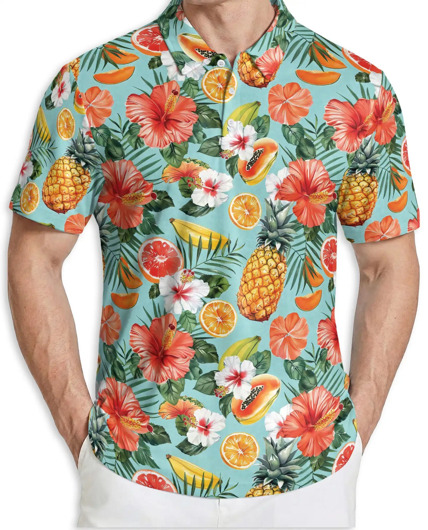 Tropical Fruit Polo Shirt – Hibiscus Floral Print | Netecom