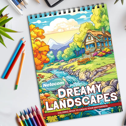 Dreamy Landscapes Spiral Bound Coloring Book, Dreamlike Landscapes for a Tranquil and Artistic Journey, Perfect for Those Seeking Serenity and Inspiration