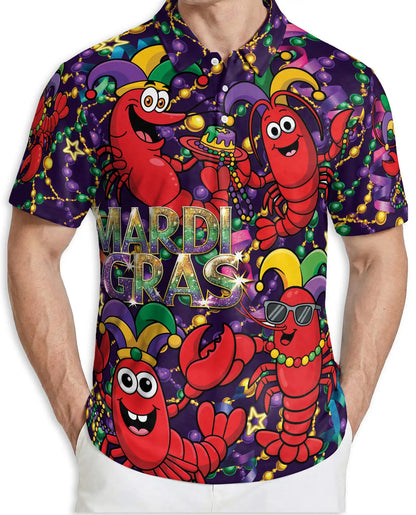 Funny Mardi Gras Crawfish Polo Shirt for Men- Carnival Lobster Shirt | Netecom
