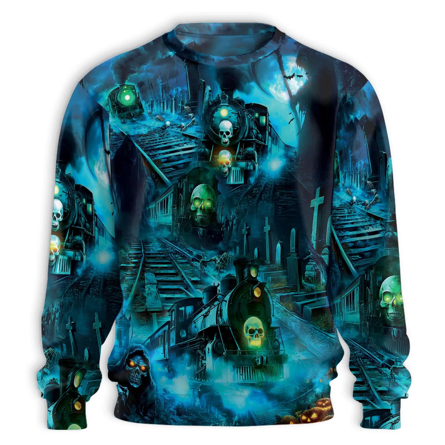 Ghost Train Sweatshirt, 3D All Over Print Haunted Railroad Horror Crewneck Pullover for Men Women, Ghost Lover Gift - Netecom