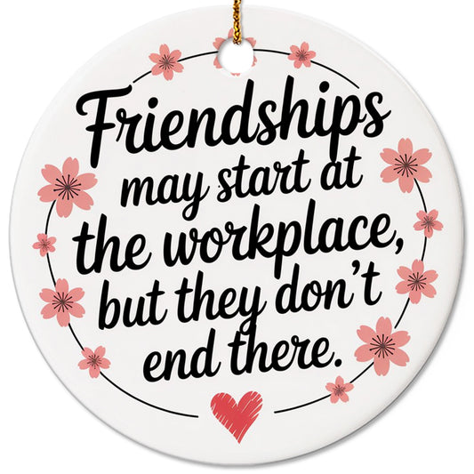 Netecom Vintage Work Besties Christmas Ornament, Friendships May Start At The Workplace Ceramic Ornament for Xmas Tree Hanging Decorations Gift, Gifts for Best Friend Coworkers Work Friend