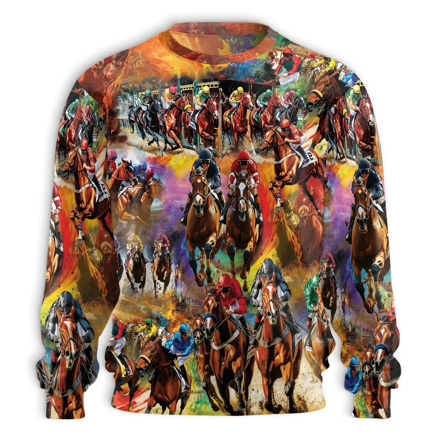 Vibrant Equestrian Horse Racing Sweatshirt, 3D All Over Print Colorful Horse Racing Crewneck Pullover for Men Women, Equestrian Lover Gift - Netecom