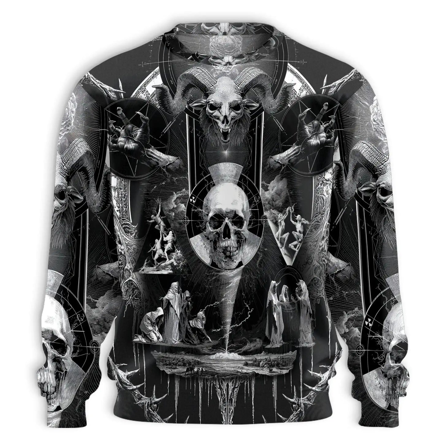 Dark Satanic Skull Sweatshirt, 3D All Over Print Gothic Horror Crewneck Pullover for Men Women, Skull Art Lover Gift - Netecom