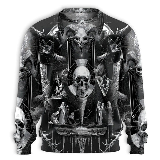 Dark Satanic Skull Sweatshirt, 3D All Over Print Gothic Horror Crewneck Pullover for Men Women, Skull Art Lover Gift - Netecom