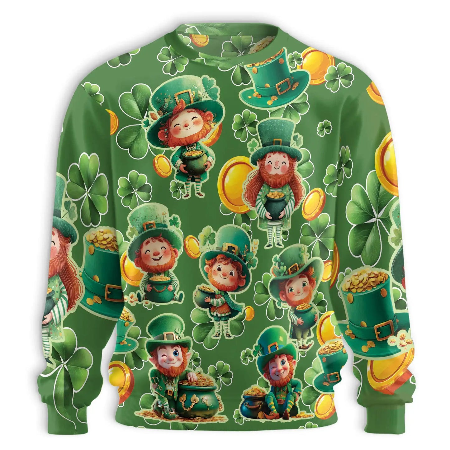 Cute Cartoon Irish Leprechaun Sweatshirt, 3D All Over Print St. Patrick's Day Crewneck Pullover for Men Women, Irish Gift - Netecom