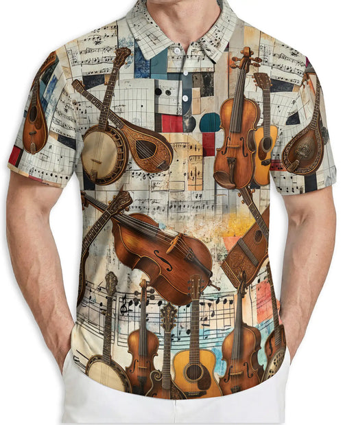 Vintage Music Polo Shirt – Instrument Collage Print | Netecom