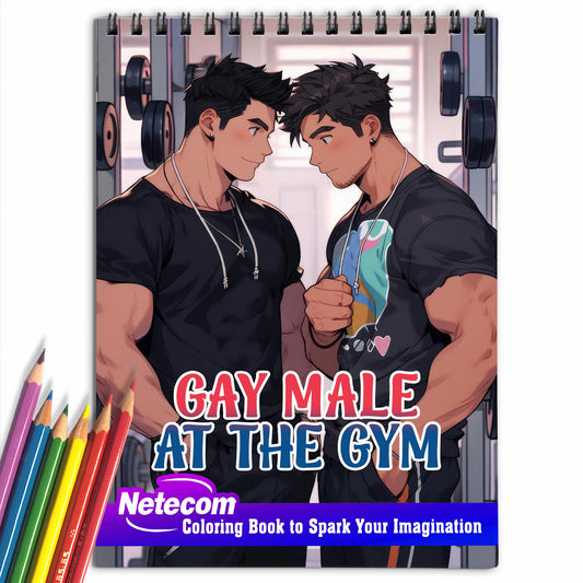 Gay Male At The Gym Spiral Bound Coloring Book, Unleash Your Creativity in a Fitness-Filled Setting with 30 Empowering Pages of Gym Scenes.