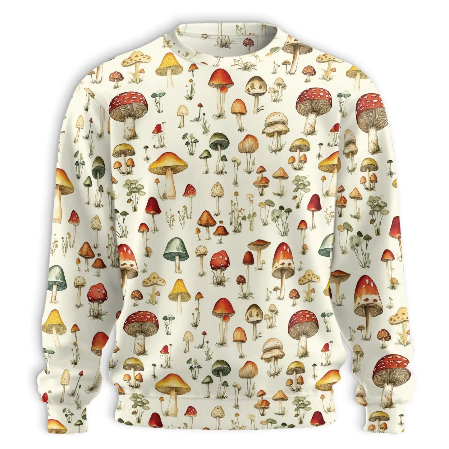 Mushroom Pattern Sweatshirt, 3D All Over Print Colorful Fungi Crewneck Pullover for Men Women, Mushroom Lover Gift - Netecom