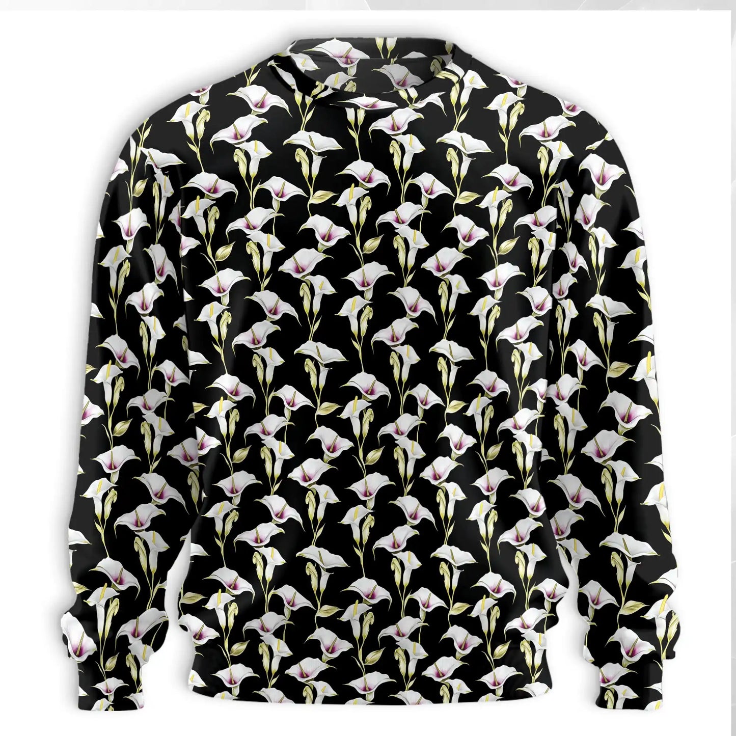 Calla Lily Sweatshirt, 3D All Over Print Black Floral Crewneck Pullover for Men Women, Elegant Flower Lover Gift - Netecom