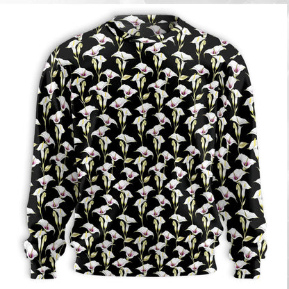Calla Lily Sweatshirt, 3D All Over Print Black Floral Crewneck Pullover for Men Women, Elegant Flower Lover Gift - Netecom