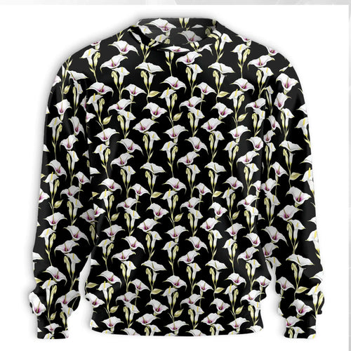 Calla Lily Sweatshirt, 3D All Over Print Black Floral Crewneck Pullover for Men Women, Elegant Flower Lover Gift - Netecom
