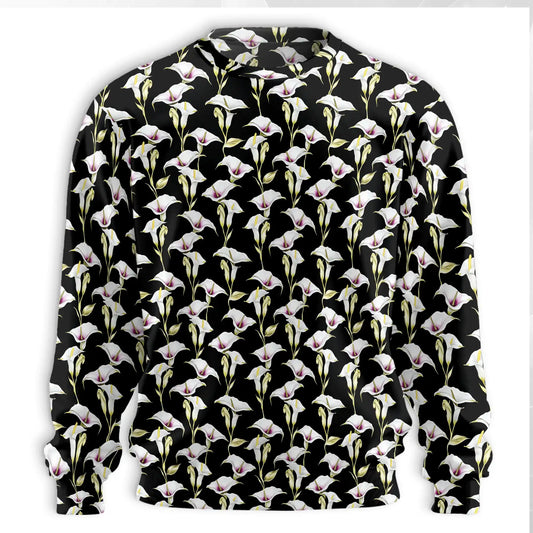 Calla Lily Sweatshirt, 3D All Over Print Black Floral Crewneck Pullover for Men Women, Elegant Flower Lover Gift - Netecom