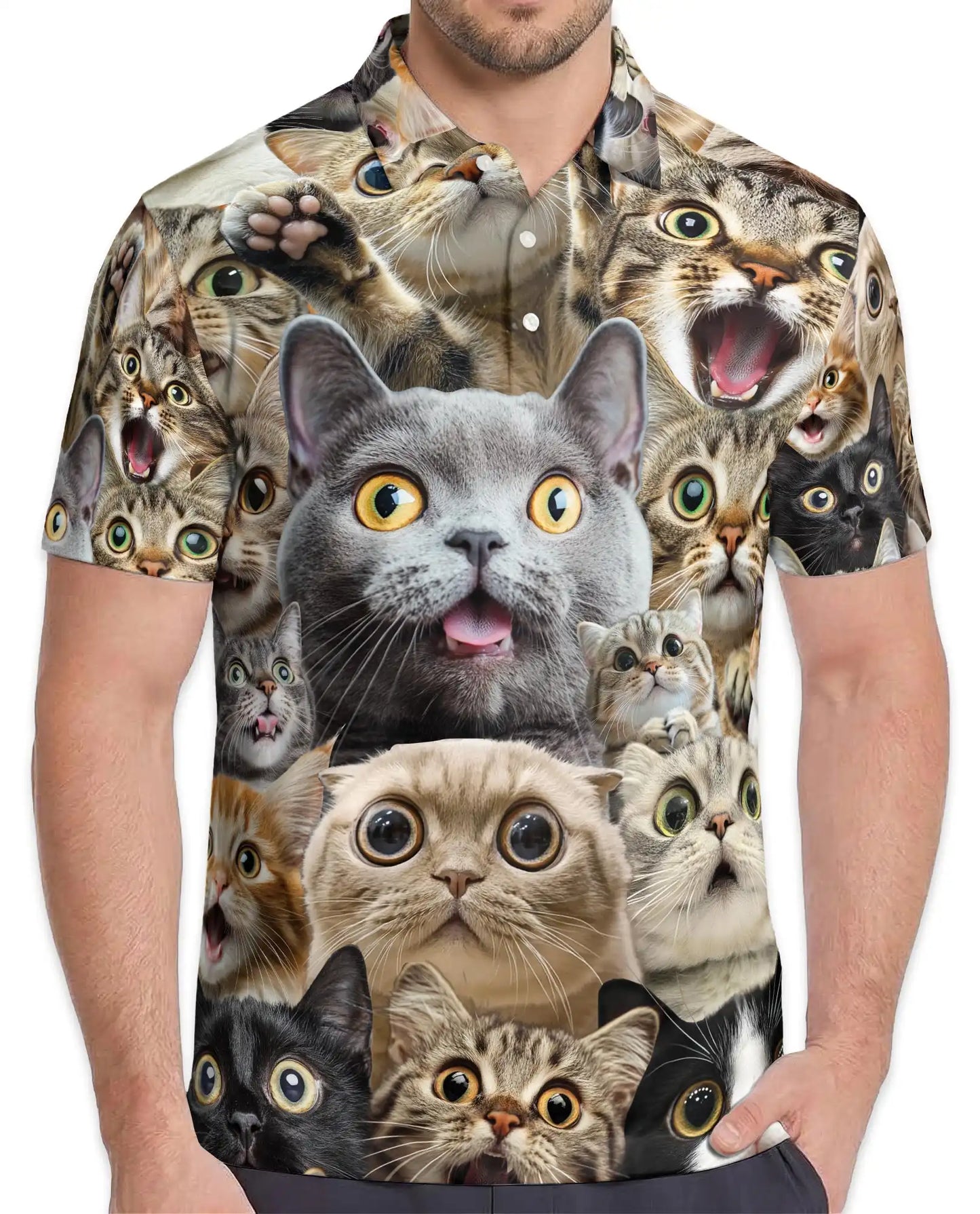 Funny Cat Faces Polo Shirt for Men - Cute Cat Lover | Netecom