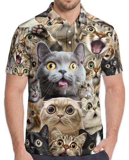 Funny Cat Faces Polo Shirt for Men - Cute Cat Lover | Netecom