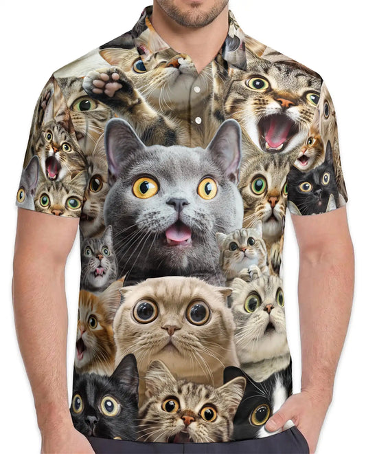 Funny Cat Faces Polo Shirt for Men - Cute Cat Lover | Netecom