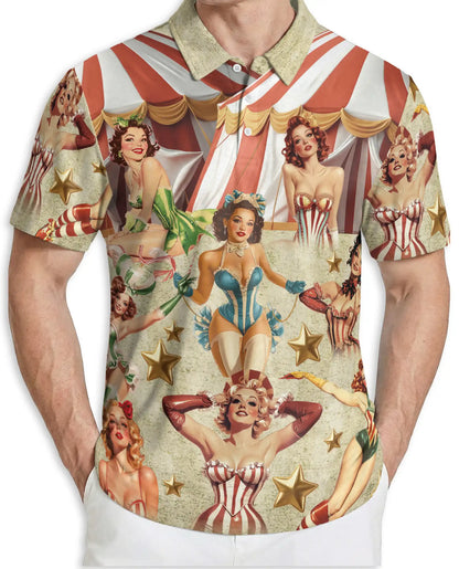 Vintage Circus Pin Up Polo Shirt - Retro Carnival Style | Netecom